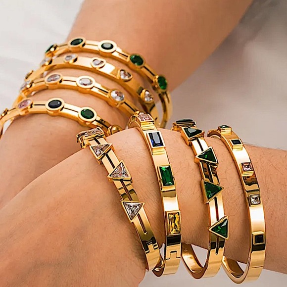 Gold Plated Zircon Geometric Bangle Bracelet - Picture 4 of 4